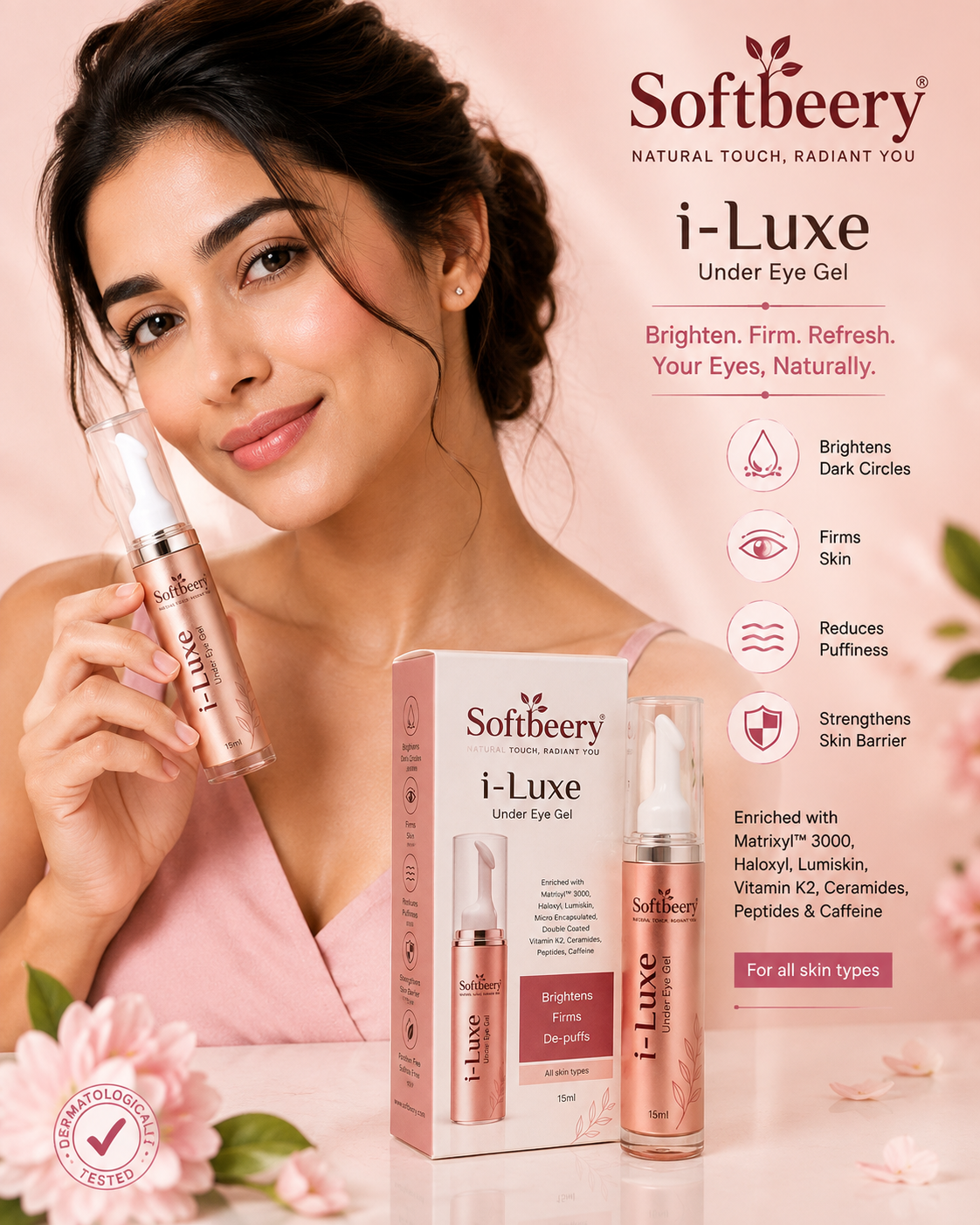 SOFTBEERY i-Luxe Under Eye Gel with Matrixyl 3000 & Peptides (15ml) - Image 2